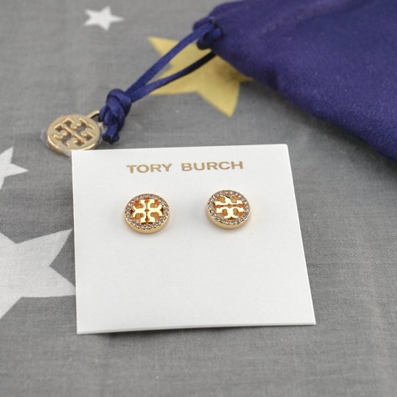 Tory Burch Miller Pavé Stud Earrings in Tory Gold (Brand New with Dust Bag) - Picture 2 of 5